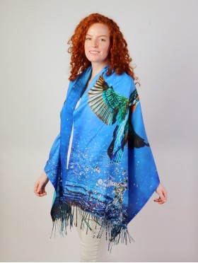 Hummingbird Oil Painting Design Fashion Scarf W/ Fringes